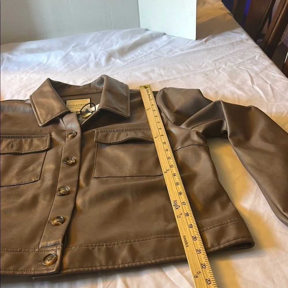 Stylish Tan Leather Jacket with Button Detail